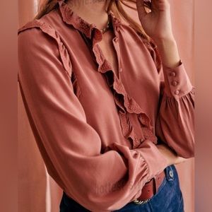 Sezane Pale Pink Blouse with embroidery size 34 (XS)